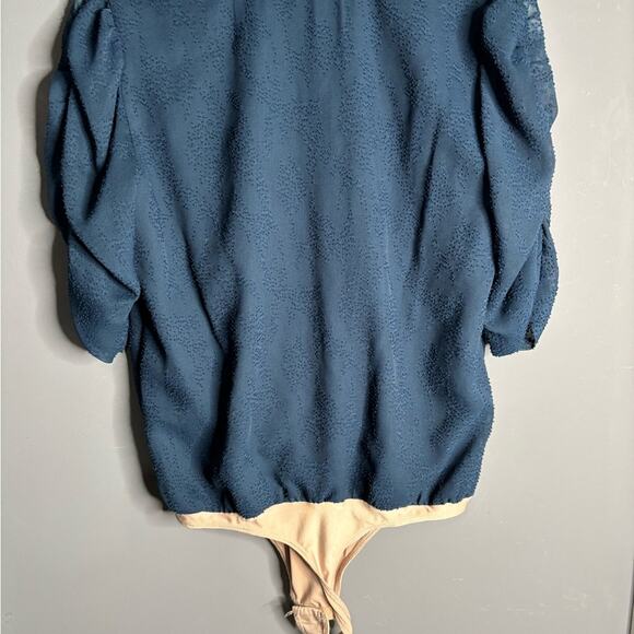 Amanda Uprichard Navy Blue Wrap and Puff Sleeve Bodysuit Size XS - Picture 6 of 7